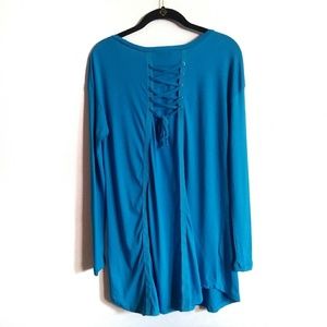 Oso Casuals Scoop Neck Long Sleeve Lace Up Tunic S